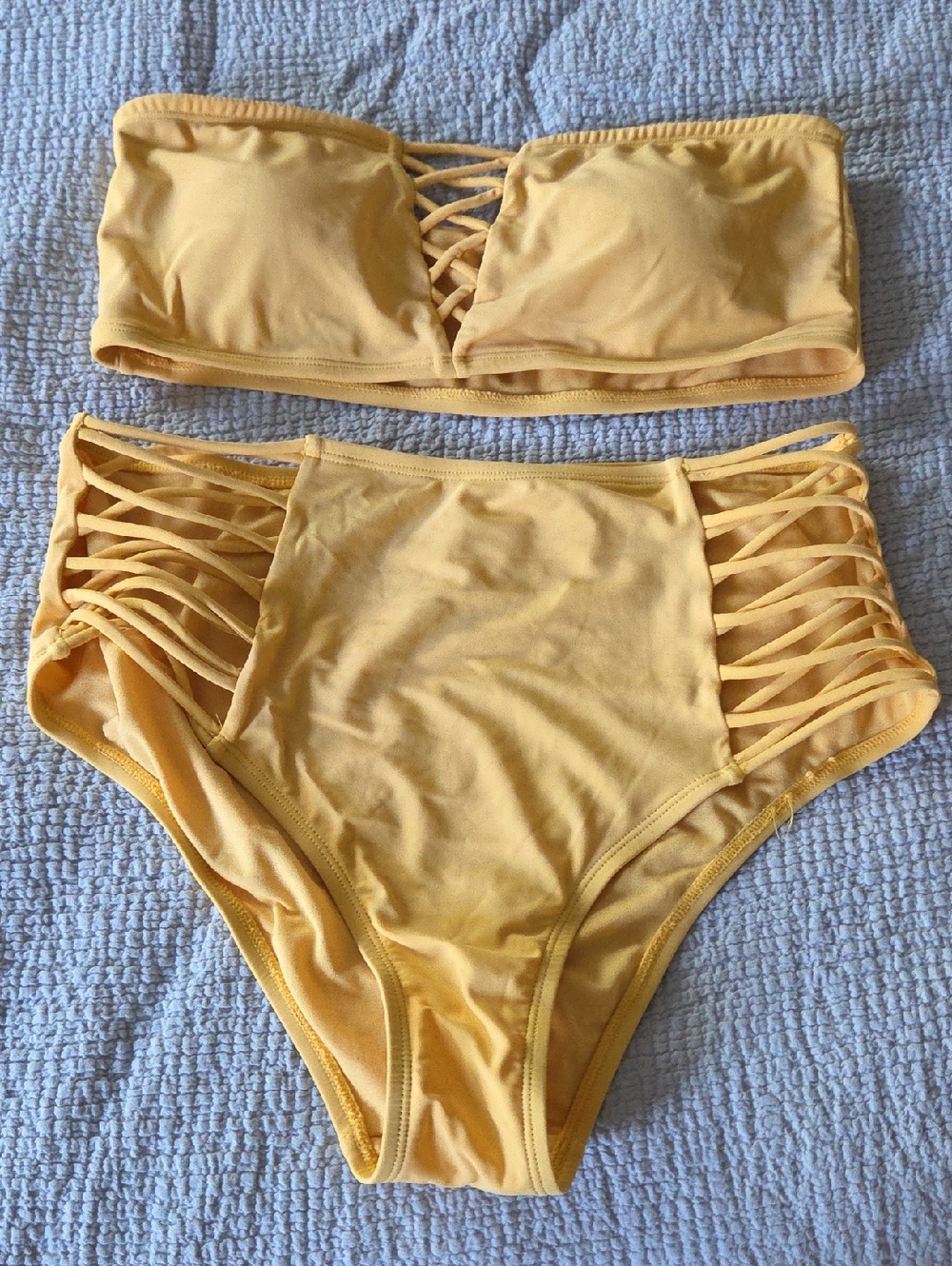 High-Waist Strappy Bandeau Bikini in Yellow